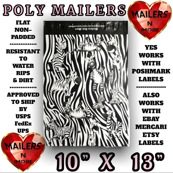 ( Quantity 25 10x13 ) Zebra Print Baby Zebras Poly Mailers Bag Shipping Envelope - Picture 3 of 3